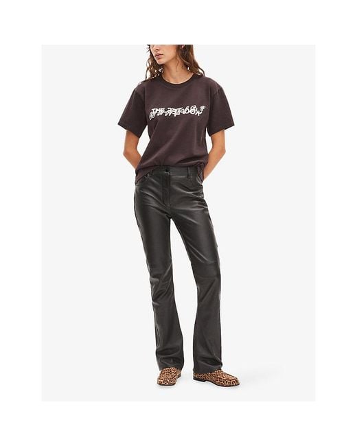 The Kooples Brown Slogan-Print Short-Sleeve Cotton T-Shirt