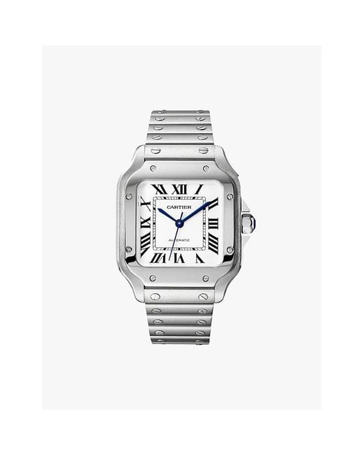 Cartier White Crwssa0029 Santos De Medium Stainless- And Leather Watch for men