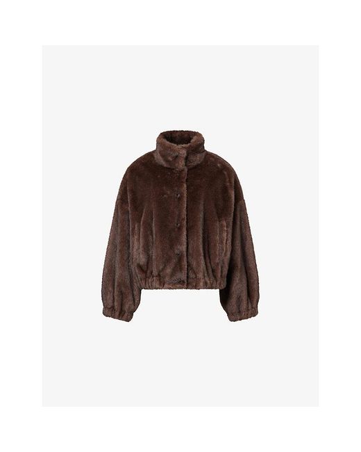 Weekend by Maxmara Brown Long-Sleeve Faux-Fur Short Coat