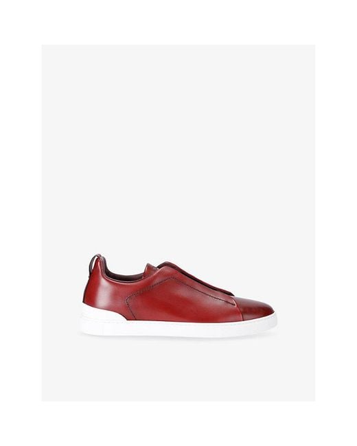 Zegna Red Triple-Stitch Low-Top Leather Trainers for men