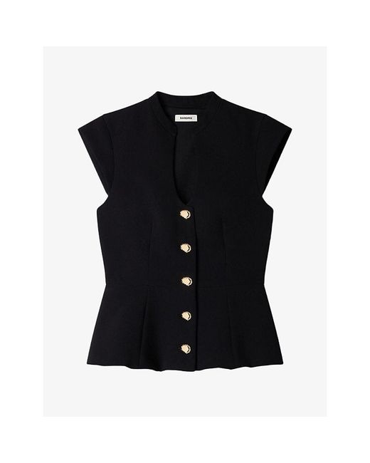 Sandro Black Buttoned Peplum Woven Top