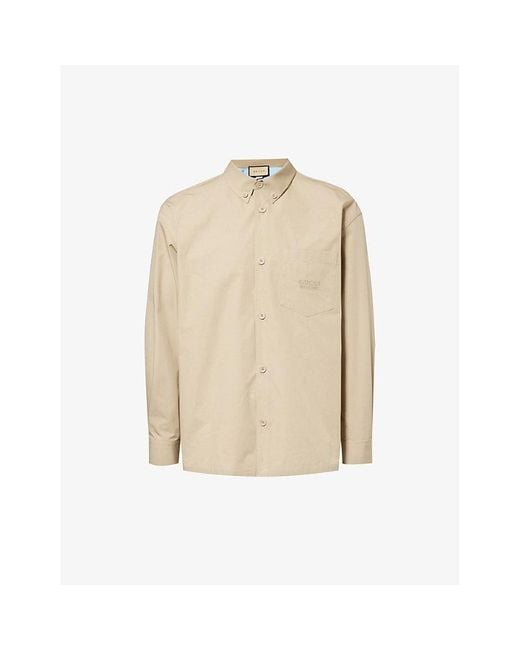 Gucci Natural Brand-embroidered Relaxed-fit Cotton Shirt for men