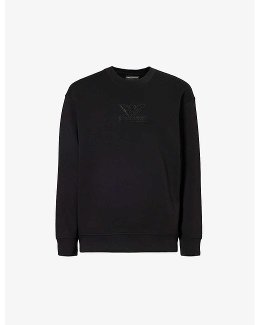 Emporio Armani Black Logo-embroidered Stretch Cotton-blend Sweatshirt Xx for men