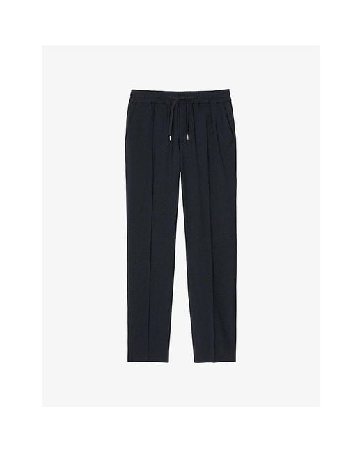Sandro Black Drawstring-Waist Straight-Leg Wool-Blend Trousers for men