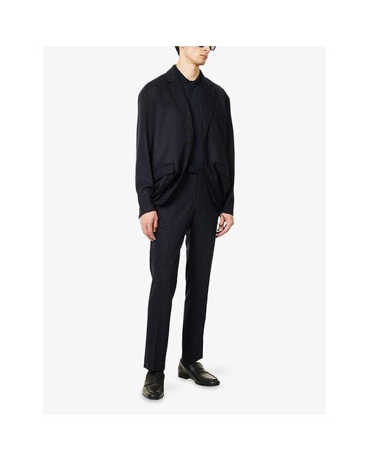 Emporio Armani Blue Single-Breasted Notched-Lapel Wool-Cashmere Blend Sport Blazer for men