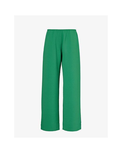 Leset Green Arielle Elasticated-waistband Mid-rise Wide-leg Woven Trousers
