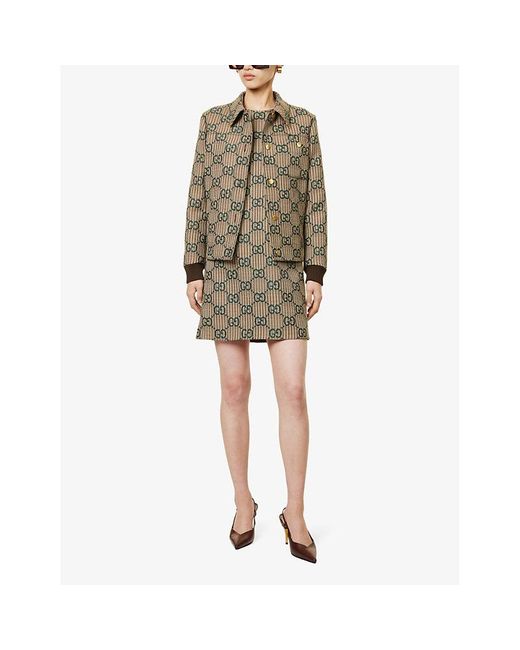 Gucci Brown Monogram-pattern Collar Wool Jacket