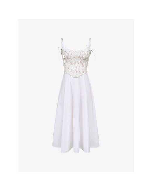 House Of Cb White Clarabelle Detachable-Corset Stretch-Cotton Midi Dress Xs (A-C Cup)