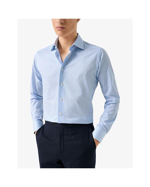 Eton of Sweden Blue Business Fine Striped Signature Contemporary-Fit Cotton-Twill Shirt for men