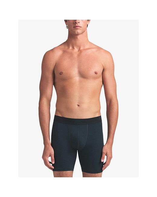 Skims Blue Branded-Waisband Pack Of Three Cotton-Blend Boxer Briefs for men