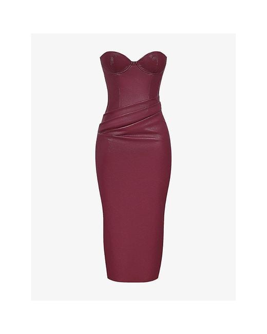 House Of Cb Juliana Slim-Fit Corseted-Bodice Vegan-Leather Maxi Dress in  Red | Lyst UK