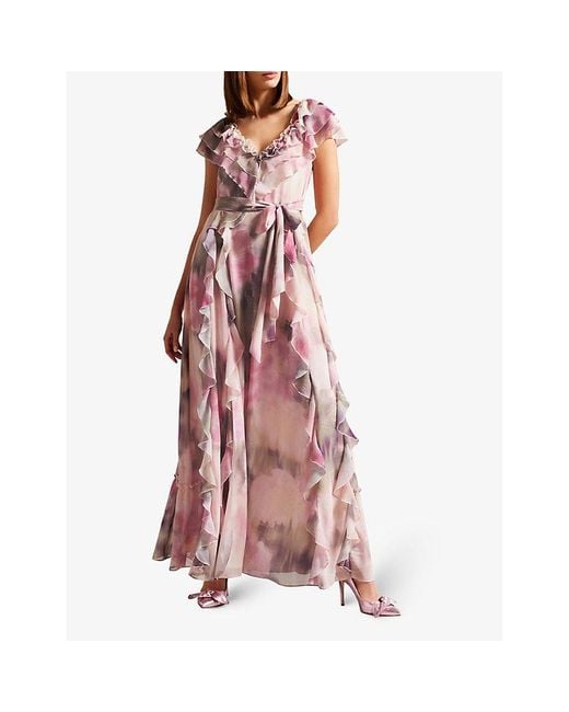 Ted Baker Floral-print Woven Maxi Dress in Pink | Lyst