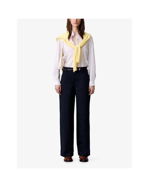 Claudie Pierlot Blue Straight-Leg High-Rise Stretch-Cotton Trousers