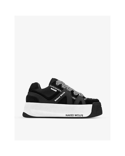 Naked Wolfe Slide Leather, Suede And Mesh Platform Trainers in Black for  Men | Lyst