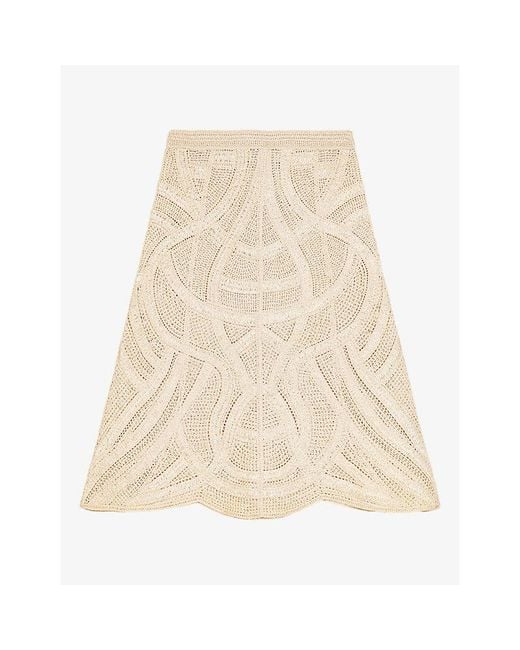 Maje Natural Elasticated-Waist Scalloped-Hem Crochet Midi Skirt