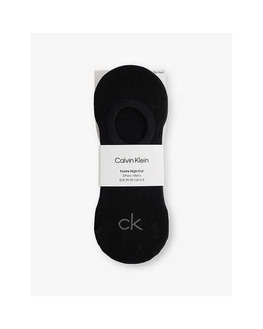 Calvin Klein Black High-Cut Stretch-Cotton No-Show Socks for men