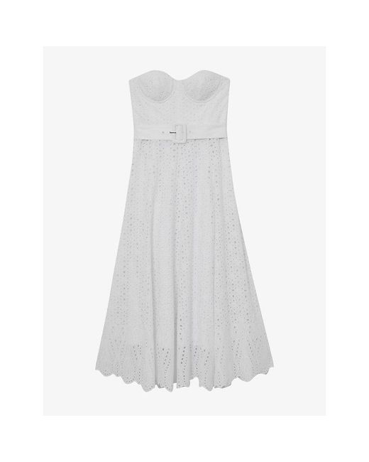 Reiss White Anya Broderie-Anglaise Woven Midi Dress