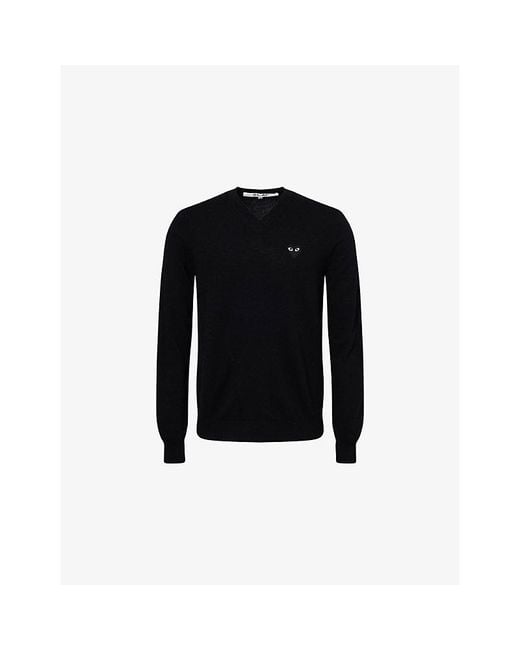 COMME DES GARÇONS PLAY Black Logo-Patch Long-Sleeve Wool Sweater for men