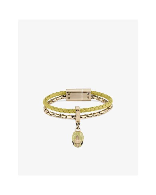 BVLGARI Metallic Serpenti Forever Small Brass And Leather Bracelet