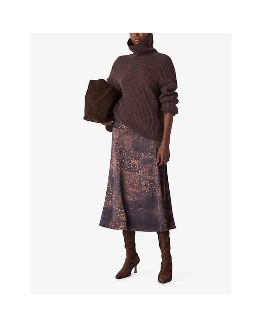 Whistles Purple Spotted Animal Woven Midi Skirt