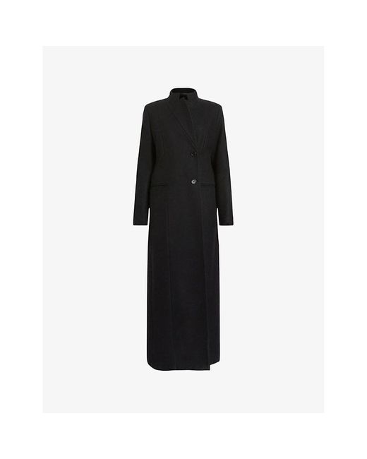 AllSaints Black Sonnie Asymmetric Wool-blend Coat