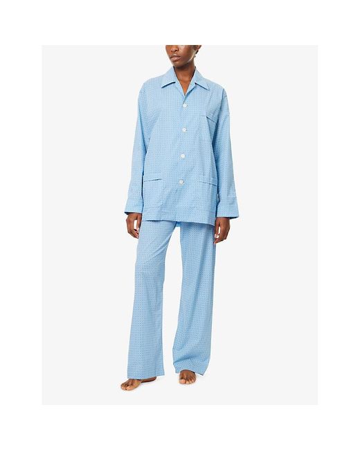 Derek Rose Blue Dr Nelson 106 Patterned Cotton Pyjama Set for men