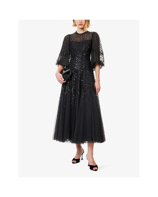 Needle & Thread Black Scallop Sequin Woven Gown