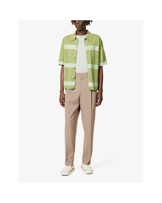 Paul Smith Green Striped Diamond-weave Cotton-knit Polo Shirt for men