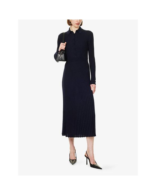 Gabriela Hearst Blue Ardor Ribbed Cashmere-Silk Knitted Midi Dress