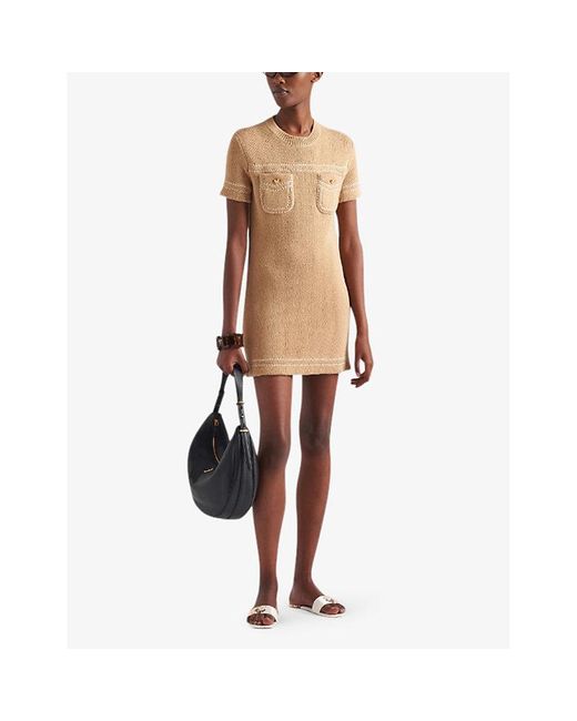 Prada Brown Pocket-embellished Straight-hem Cotton Mini Dress