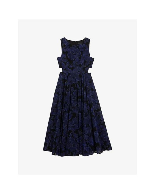 Ted Baker Blue Occhito Floral-print Woven Midi Dress