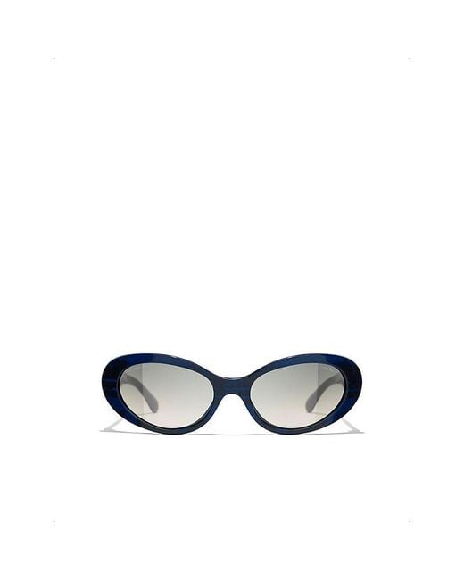 Chanel Blue Ch5515 Oval-frame Acetate Sunglasses