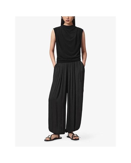 AllSaints Black Emerson Draped Woven Top