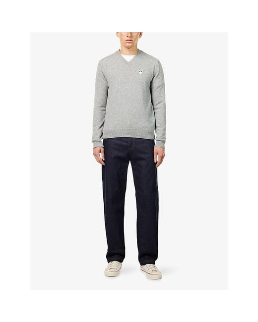 COMME DES GARÇONS PLAY Gray Heart-Embroidered Knitted Wool Jumper for men