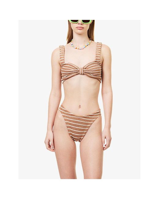 Hunza G White Bonnie Striped Recycled Polyester-blend Bikini