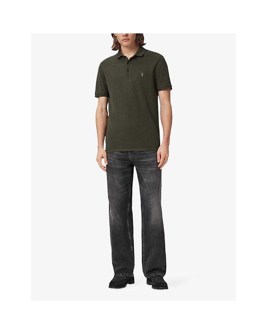 AllSaints Green Reform Logo-Embroidered Cotton-Piqué Polo Shirt for men