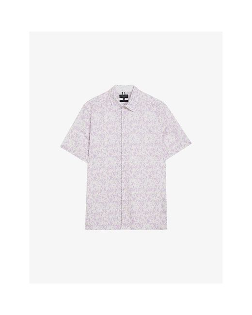 Ted Baker Purple Tavaro Floral-print Lyocell, Cotton And Linen-blend Shirt for men
