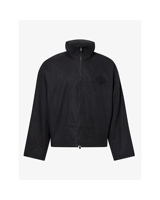 The Couture Club Black Funnel-Neck Zip-Through Woven Jacket for men