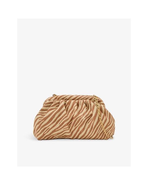 Reiss Natural Georgia Zebra-Print Raffia Clutch Bag