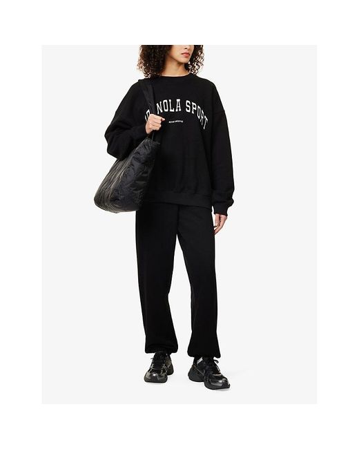 ADANOLA Black Logo-Embroidered Relaxed-Fit Cotton Sweatshirt
