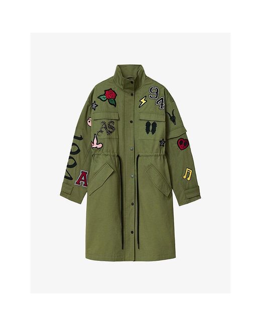 AllSaints Green Ariaa Patch-Detail Cotton Parka Jacket