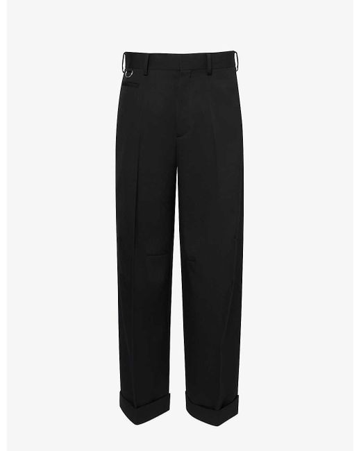 Undercover Black D-ring Wide-leg Relaxed-fit Wool Trousers for men