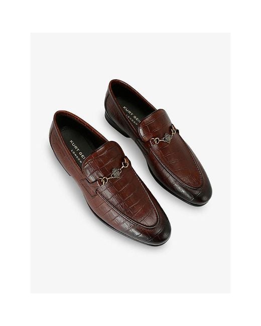 Kurt Geiger Brown Alton Croc Leather Loafers for men