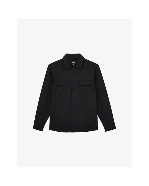 Reiss Black Peshi Double-Pocket Stretch-Woven Overshirt for men