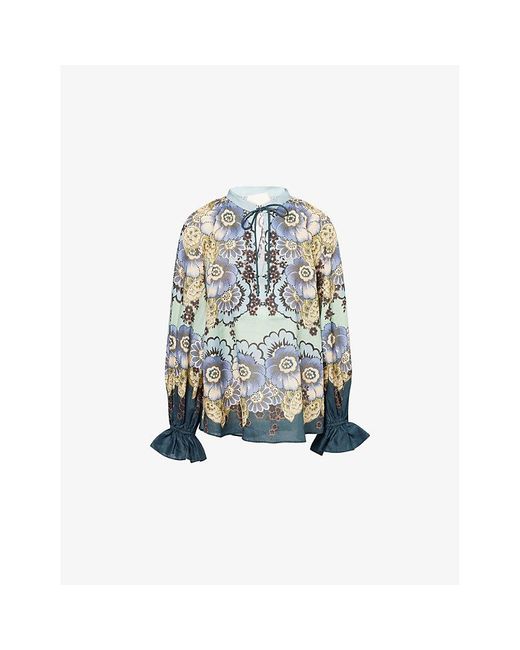 ALÉMAIS Blue Madalena Floral Ramie Top