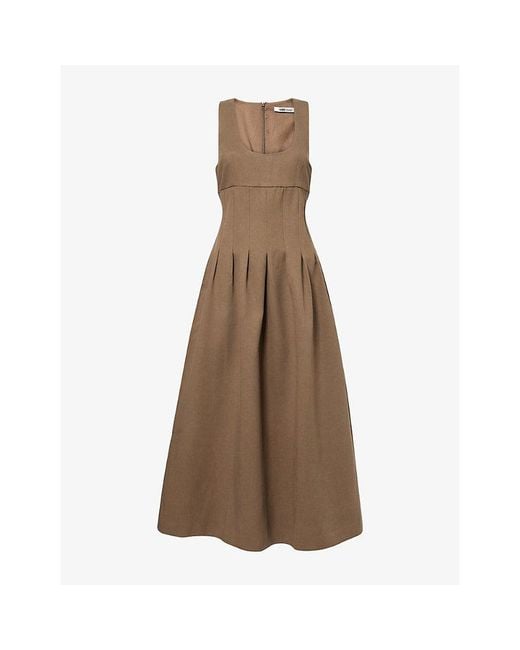 Odd Muse Brown Cinched Cotton-Blend Midi Dress