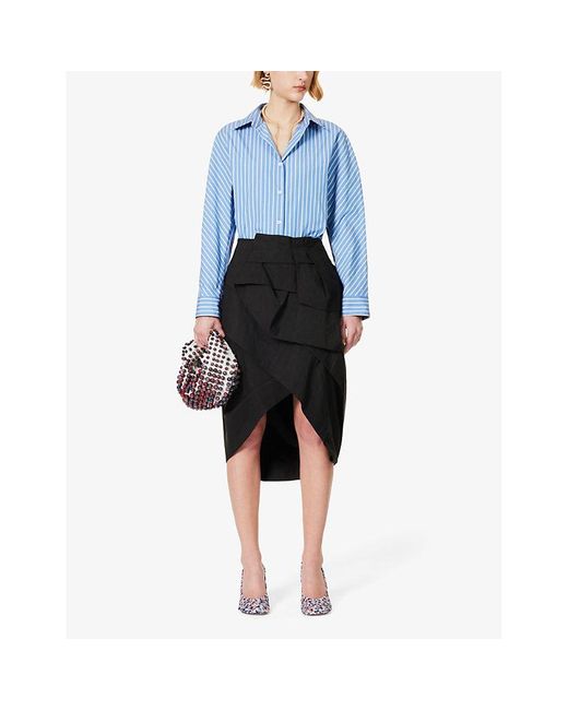 Dries Van Noten Blue Striped Dropped-shoulder Relaxed-fit Cotton Shirt