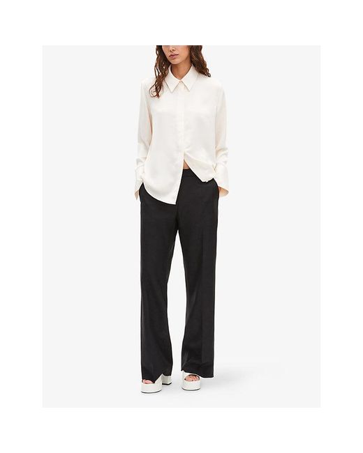 The Kooples Black Wide-Leg Mid-Rise Wool Trousers