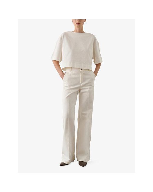 Soeur White Davina Boat-Collar Cotton T-Shirt