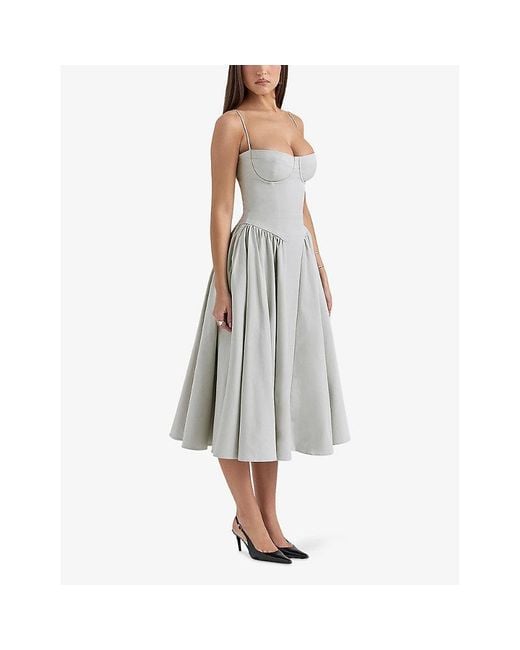 House Of Cb White Samaria Corseted Woven Midi Dress